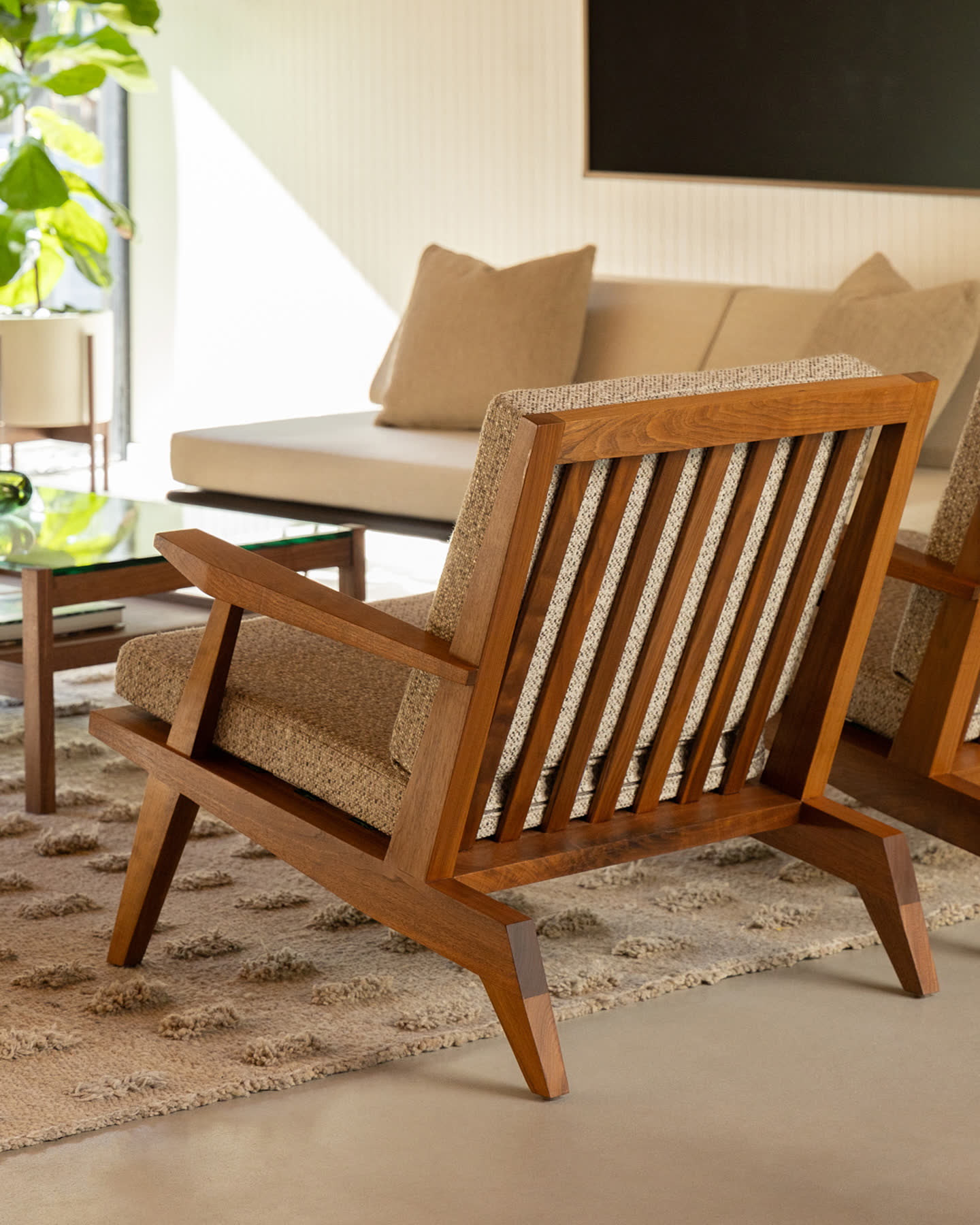 A Modernica lounge chair in the Eichler Post & Beam living room.
