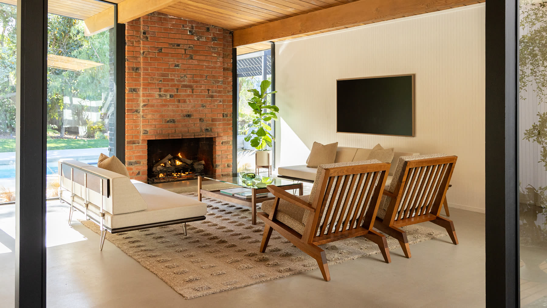 Eichler Post & Beam living room furnished with Modernica pieces.