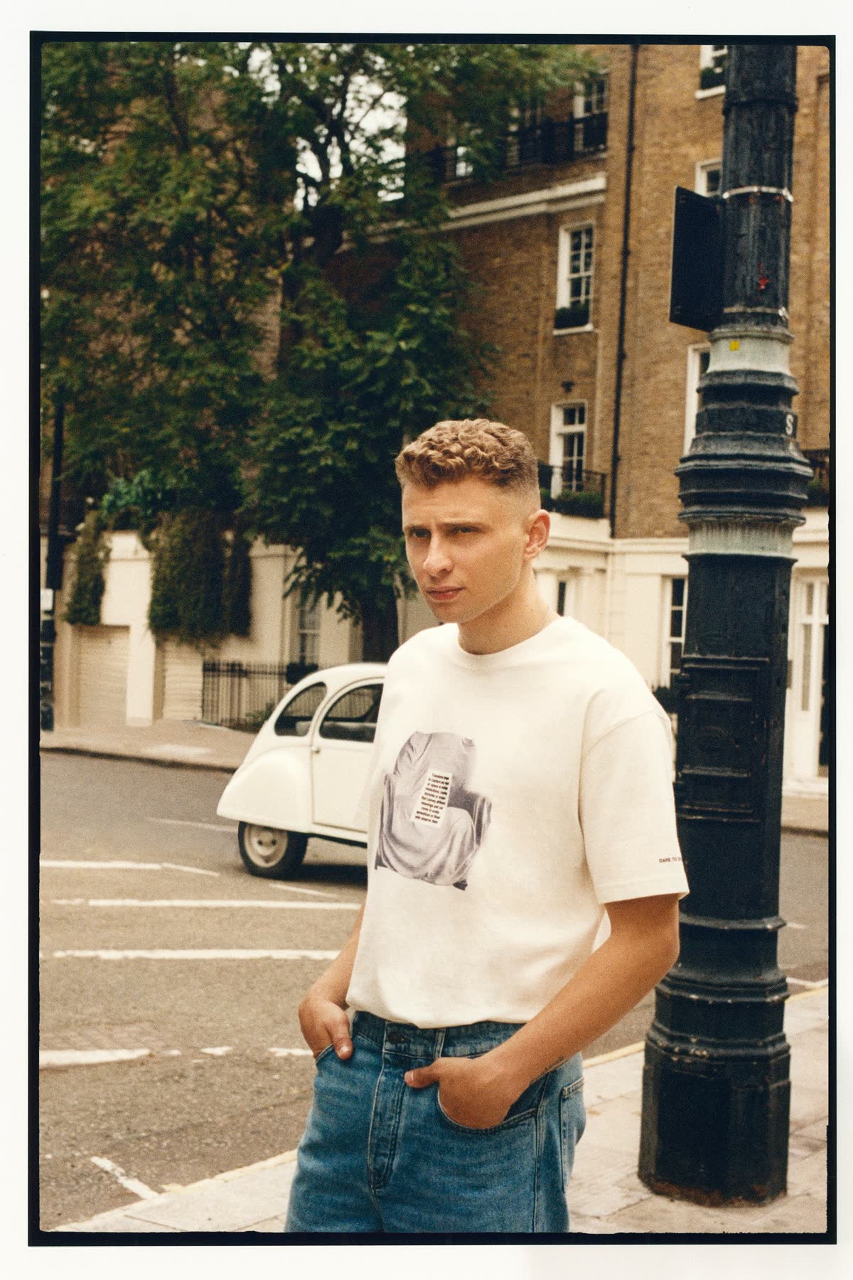 Blondey McCoy walking through Chelsea for Zara.